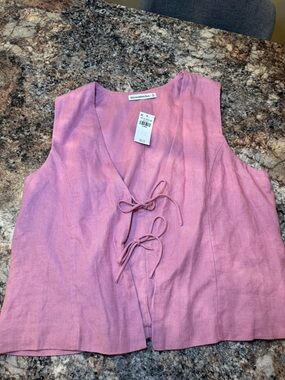 Abercrombie & Fitch Dusty Pink Linen Tie-Front Vest